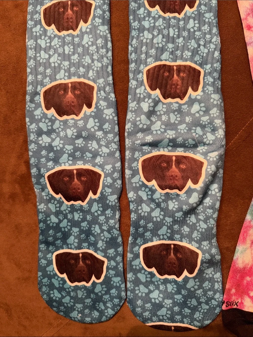 Womens Knee-High Socks - Teal w/ chocolate lab Teal & Pink, Blue, Purple tie dye